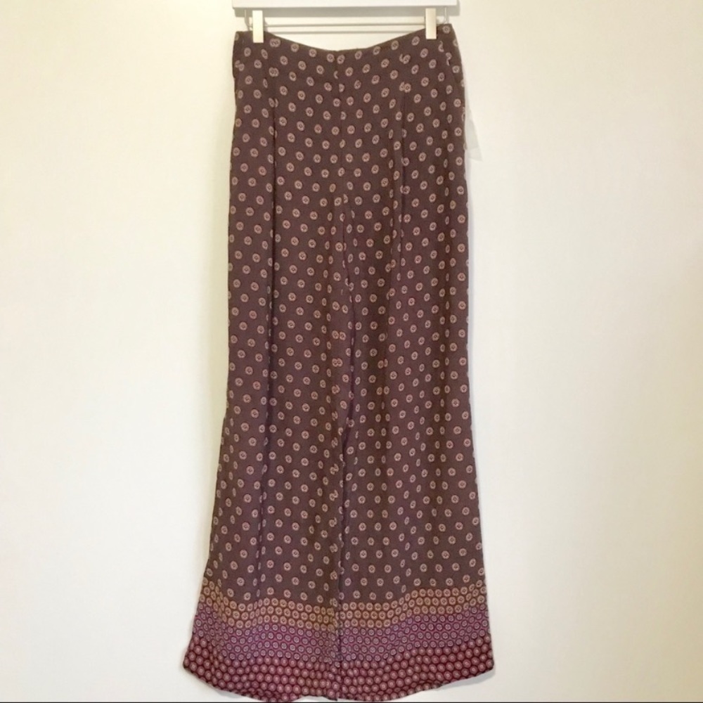 Anthropologie Marsden Maroon Print Wide Leg Pants - Picture 3 of 7